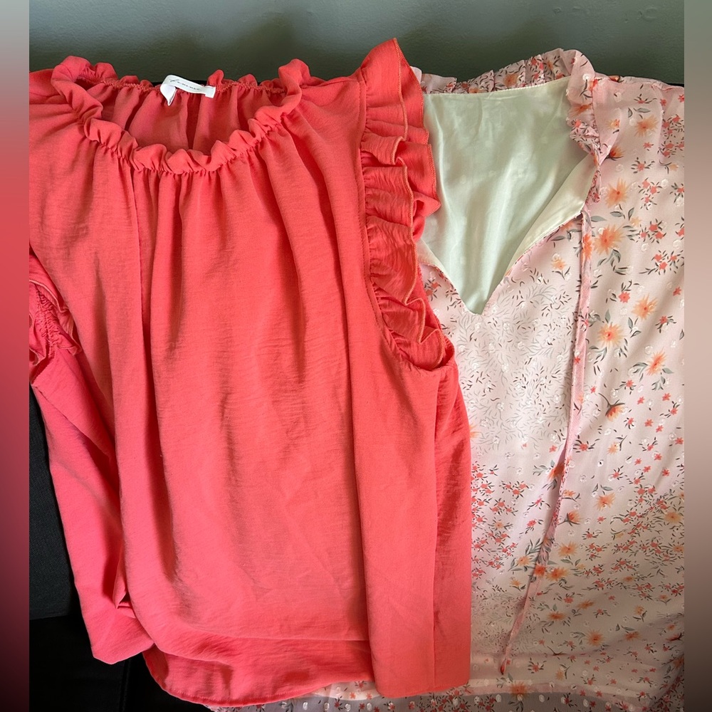 Lot of 2 boutique ruffle tops size large